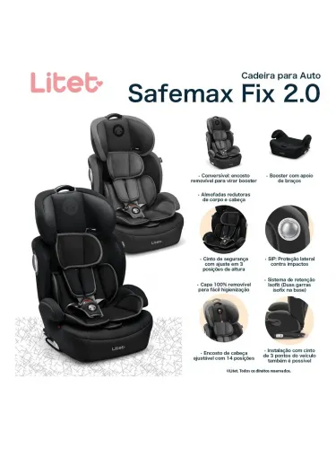 Cadeira Para Auto 9-36 Kg Isofix Safemax Fix 2.0 Cinza Litet - BB460